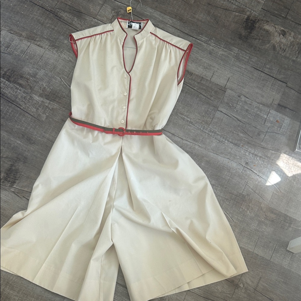 Vintage the Texas traveler Cream Sleeveless Jumpsuit with Red Accents